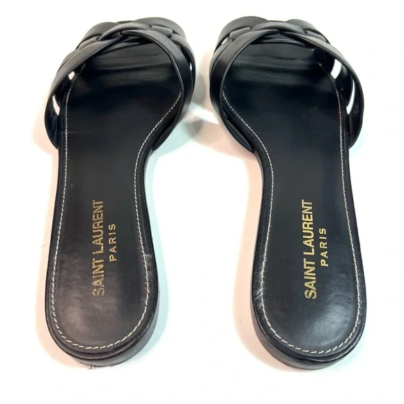 SAINT LAURENT Tribute Woven Leather Sandal Slides Black Size EU 38 - US 8 - Picture 10 of 15
